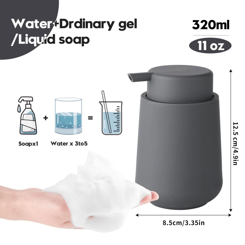 YAUKPH Matte Gray Foaming Hand Soap Dispenser Plastic 11 oz - Modern Minimalist Style for Bathroom & Kitchen Countertop Refillable - Image 4